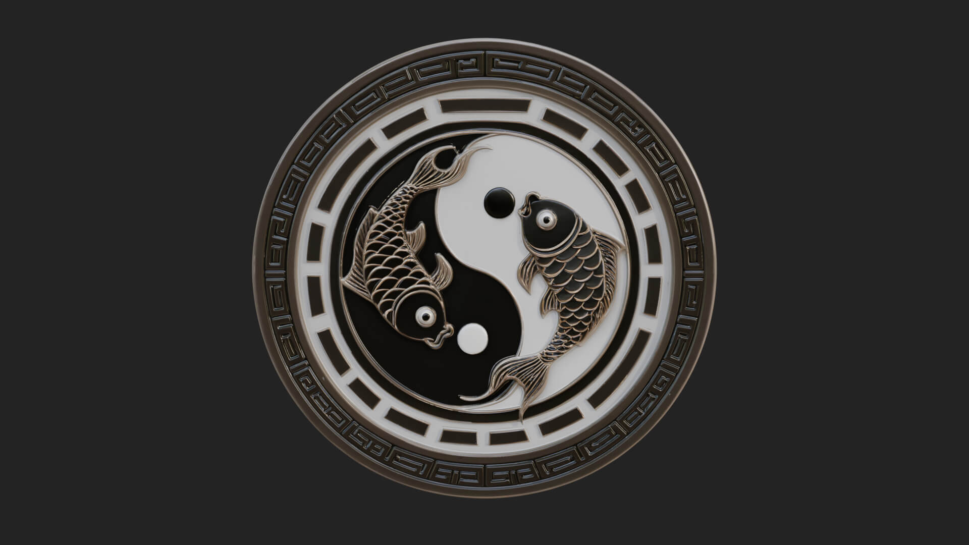 Twin Koi Yin Yang Pendant Design 4 3D Print Model 3D Model