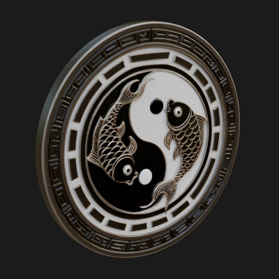 Twin Koi Yin Yang Pendant Design 4 3D Print Model