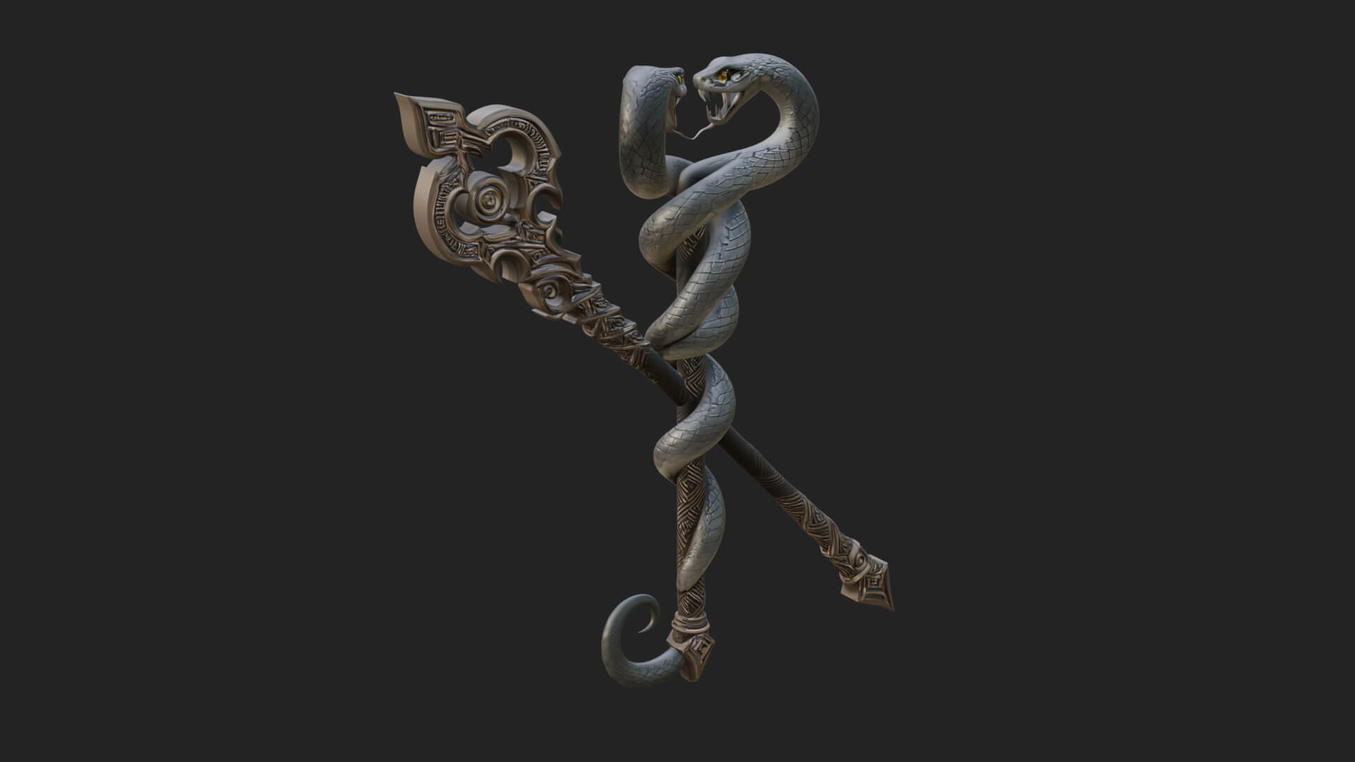 Twin Serpent Staff Pair Model Design 1 3D Print Model 3D Model