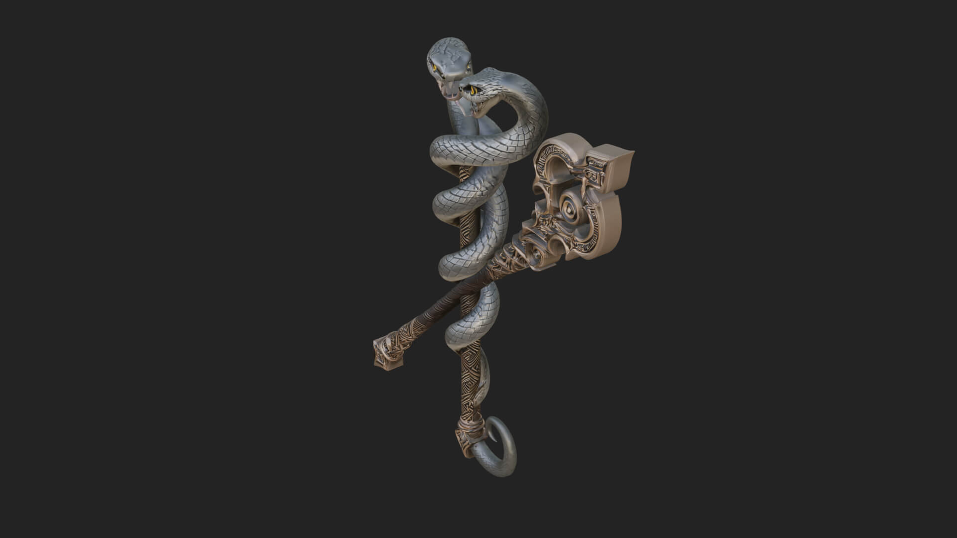 Twin Serpent Staff Pair Model Design 1 3D Print Model 3D Model