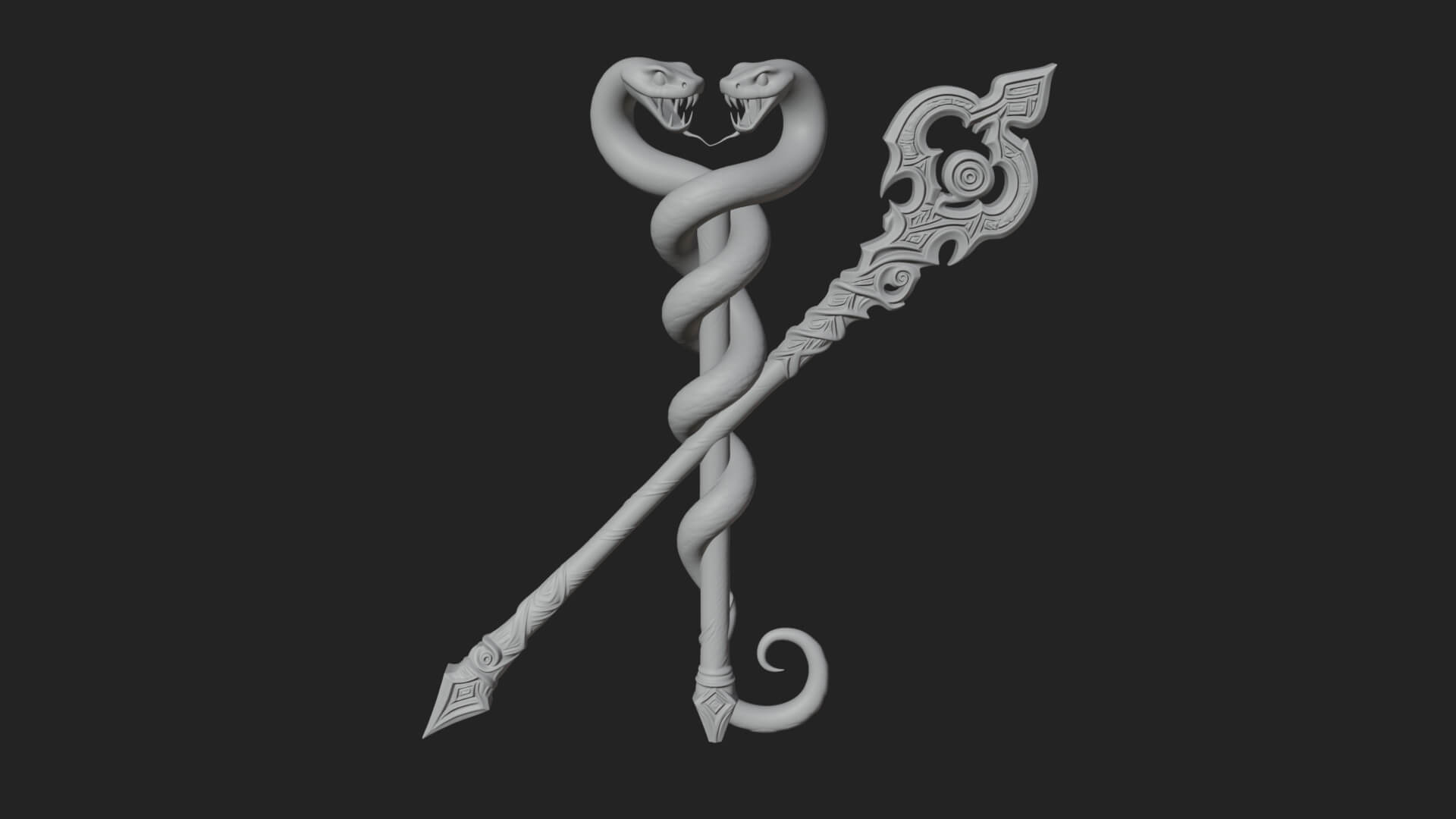 Twin Serpent Staff Pair Model Design 1 3D Print Model 3D Model