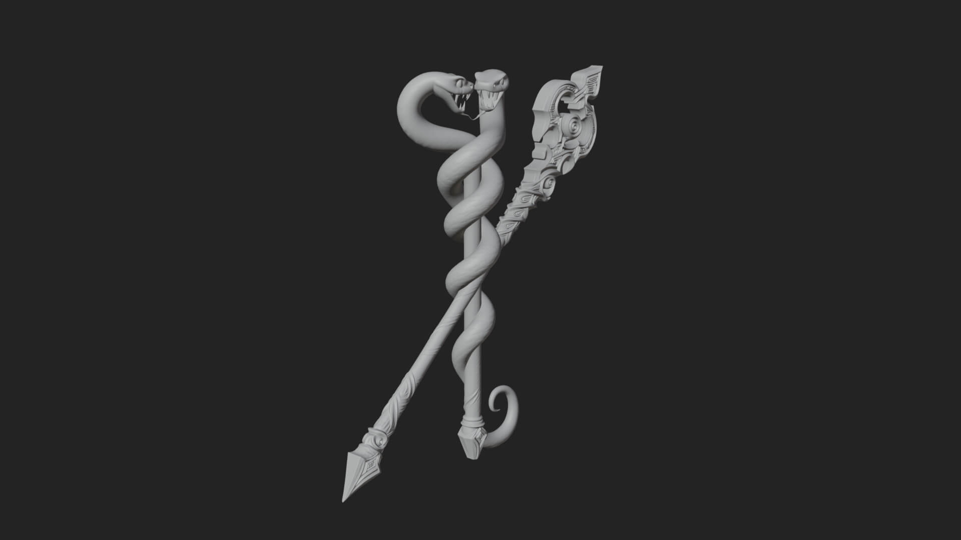 Twin Serpent Staff Pair Model Design 1 3D Print Model 3D Model