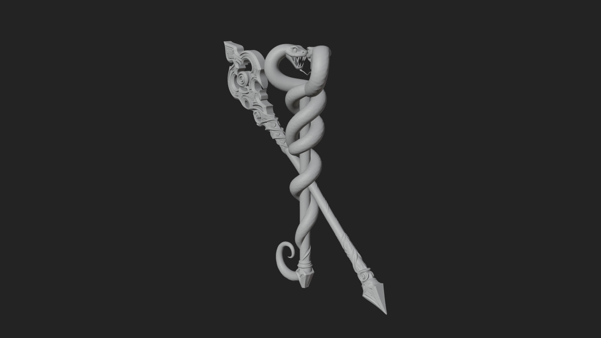 Twin Serpent Staff Pair Model Design 1 3D Print Model 3D Model