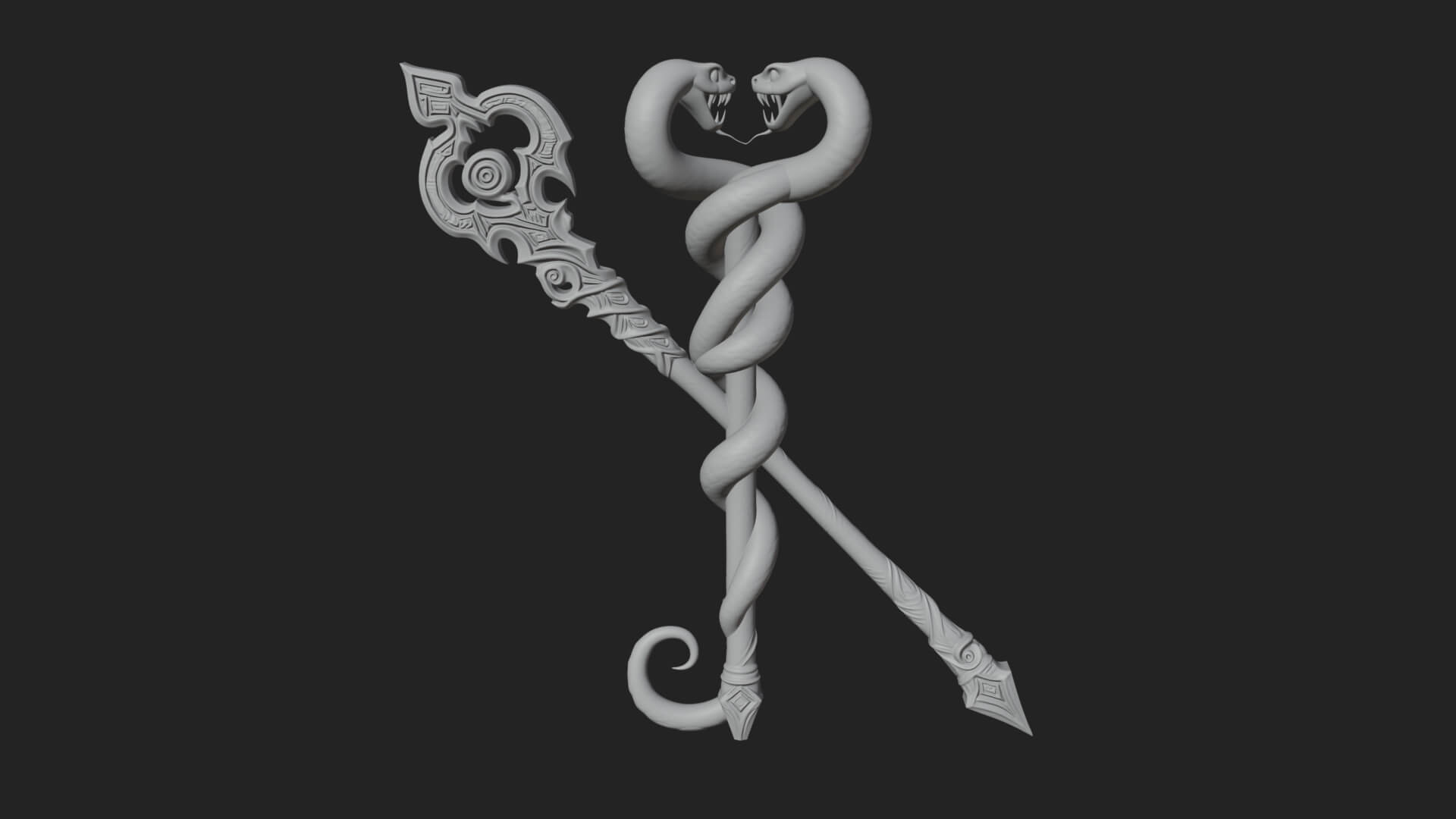 Twin Serpent Staff Pair Model Design 1 3D Print Model 3D Model