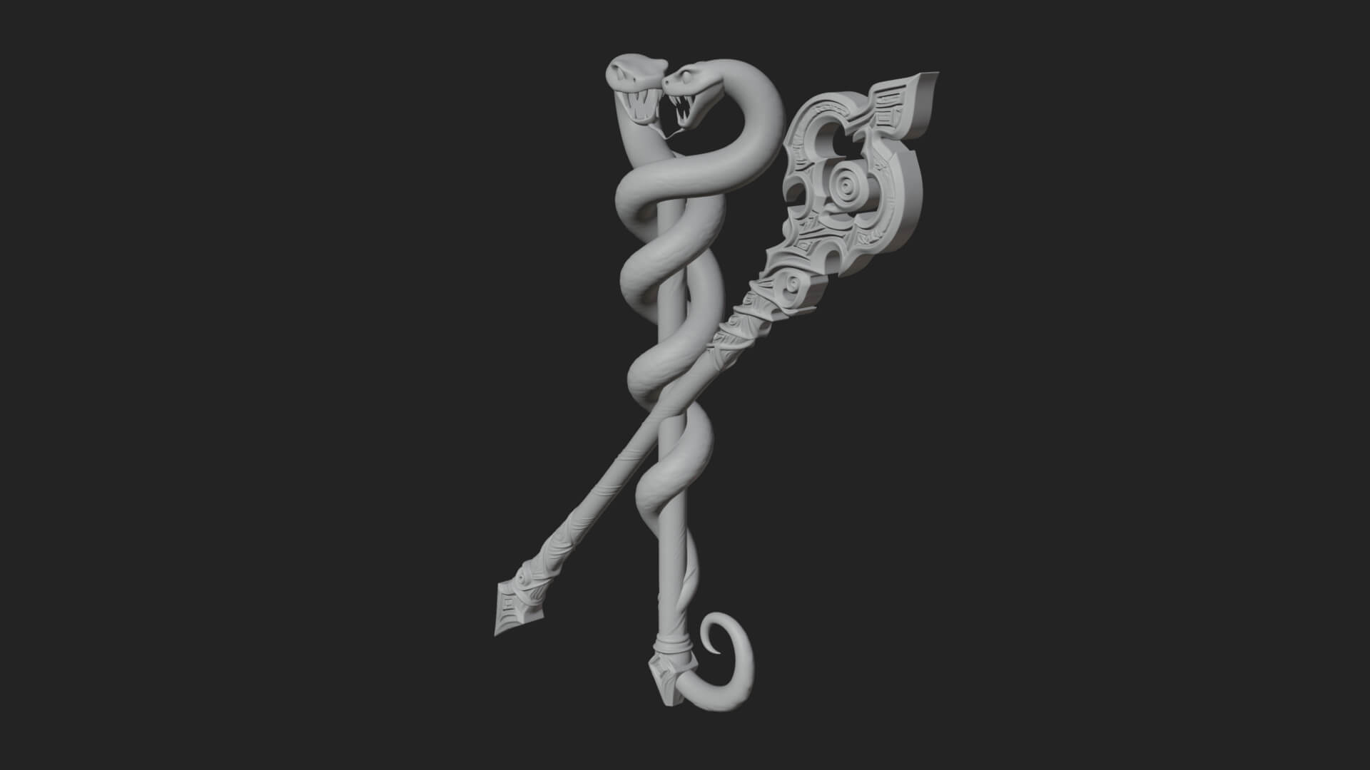 Twin Serpent Staff Pair Model Design 1 3D Print Model 3D Model