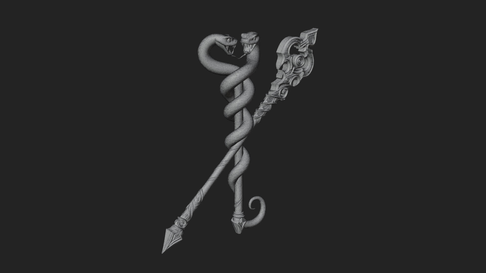 Twin Serpent Staff Pair Model Design 1 3D Print Model 3D Model