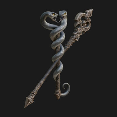 Twin Serpent Staff Pair Model Design 1 3D Print Model
