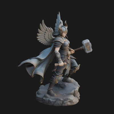 Valkyrie with Hammer Statue Design 1 3D Print Model