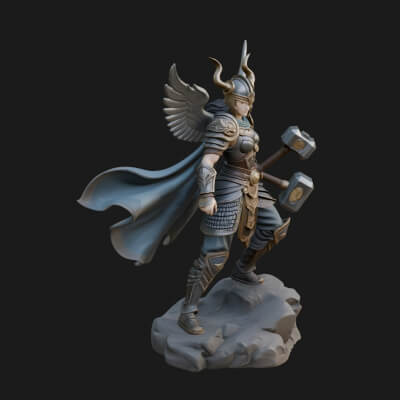 Valkyrie with Hammer Statue Design 2 3D Print Model