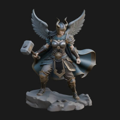 Valkyrie with Hammer Statue Design 3 3D Print Model