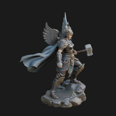 Valkyrie with Hammer Statue Design 4 3D Print Model