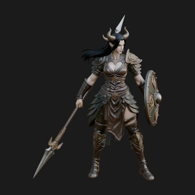 Valkyrie with Spear Statue Design 10 3D Print Model