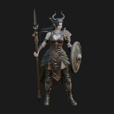 Valkyrie with Spear Statue Design 14 3D Print Model