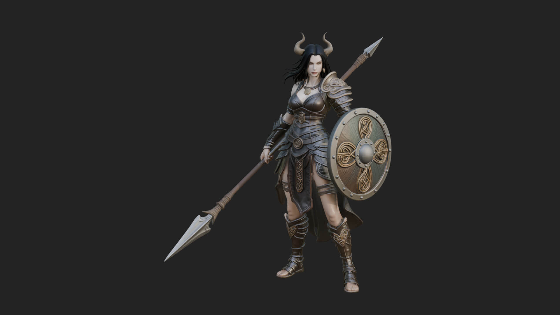 Valkyrie with Spear Statue Design 15 3D Print Model 3D Model