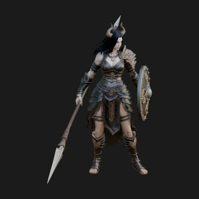 Valkyrie with Spear Statue Design 15 3D Print Model