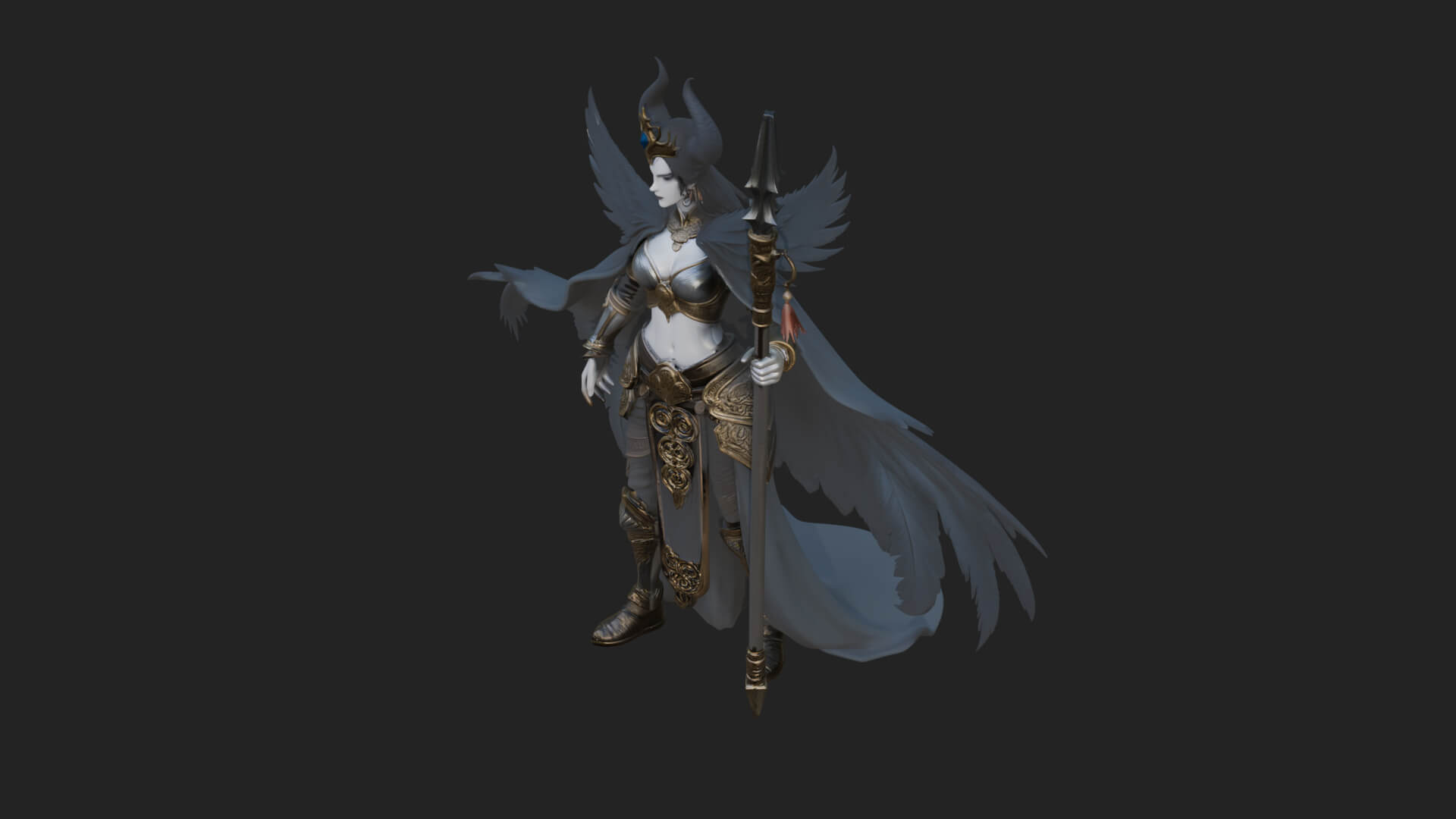 Valkyrie with Spear Statue Design 16 3D Print Model 3D Model
