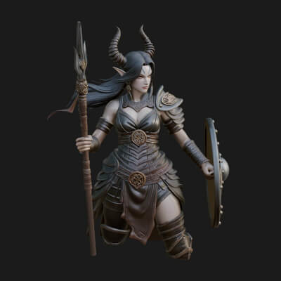 Valkyrie with Spear Statue Design 18 3D Print Model
