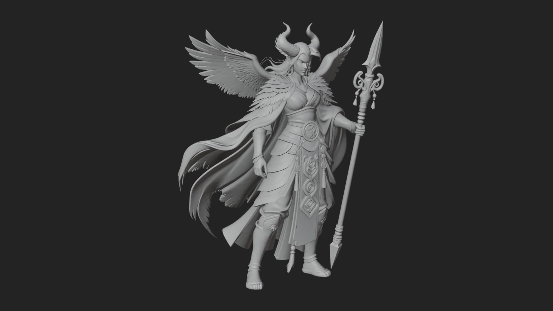 Valkyrie with Spear Statue Design 20 3D Print Model 3D Model