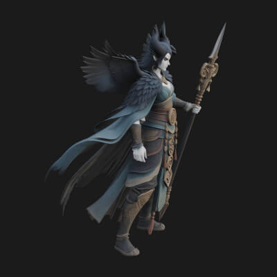 Valkyrie with Spear Statue Design 20 3D Print Model