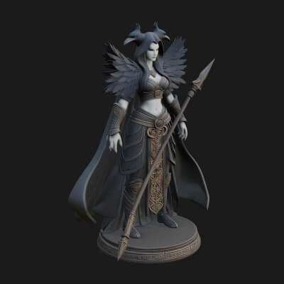 Valkyrie with Spear Statue Design 22 3D Print Model