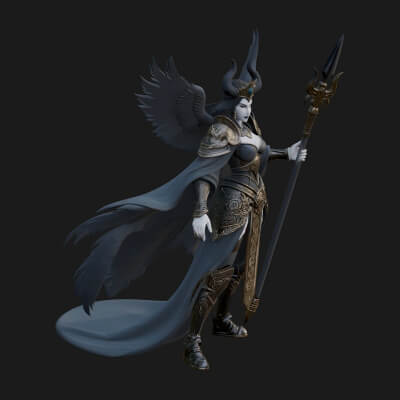 Valkyrie with Spear Statue Design 23 3D Print Model