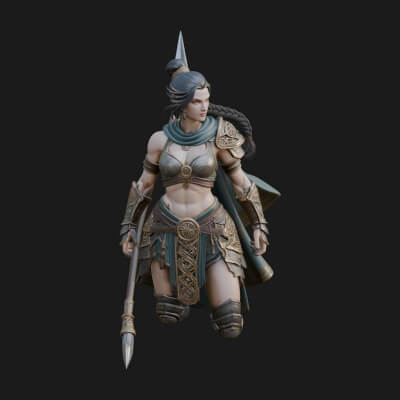 Valkyrie with Spear Statue Design 24 3D Print Model
