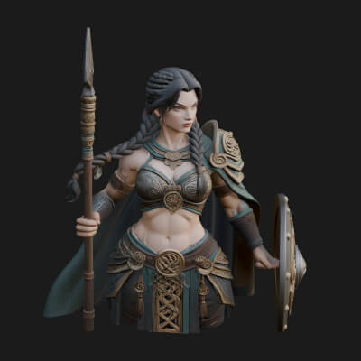 Valkyrie with Spear Statue Design 6 3D Print Model