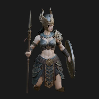 Valkyrie with Spear Statue Design 7 3D Print Model