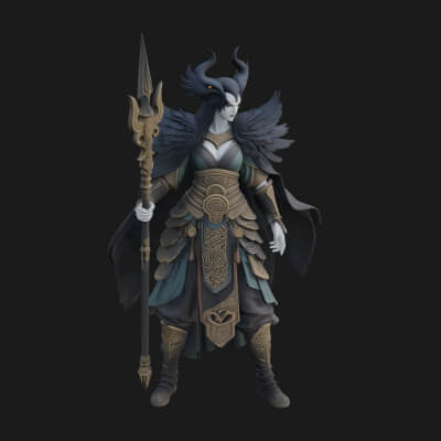 Valkyrie with Spear Statue Design 8 3D Print Model