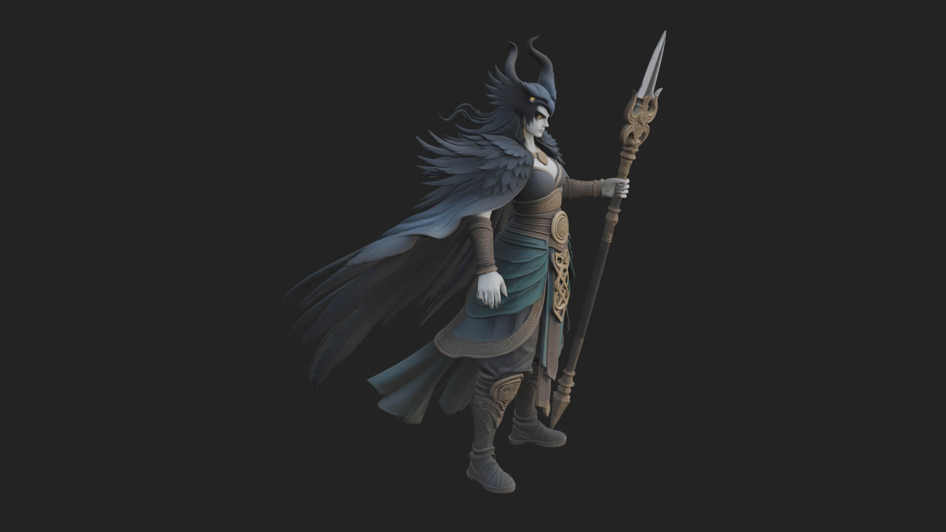 Valkyrie with Spear Statue Design 9 3D Print Model 3D Model