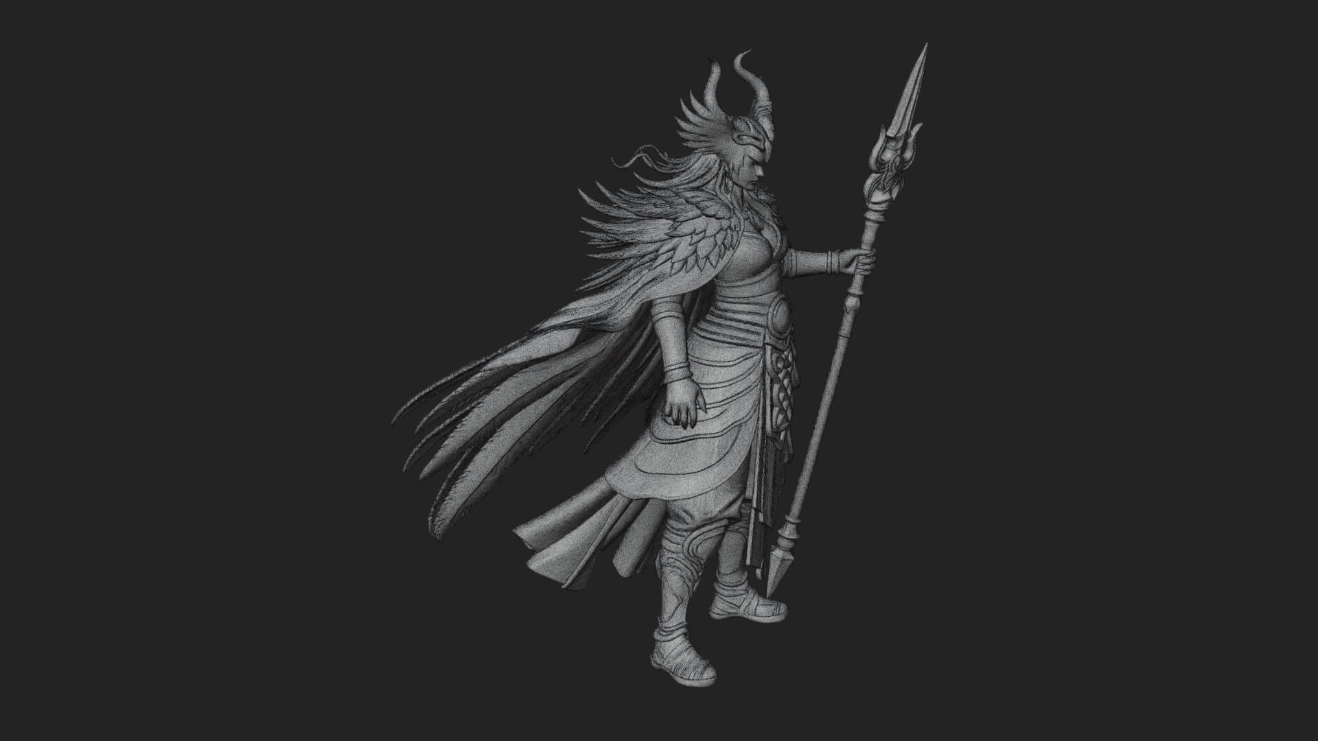 Valkyrie with Spear Statue Design 9 3D Print Model 3D Model