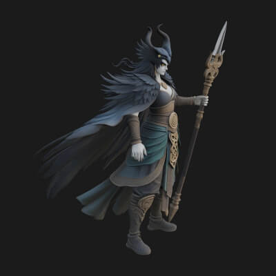 Valkyrie with Spear Statue Design 9 3D Print Model