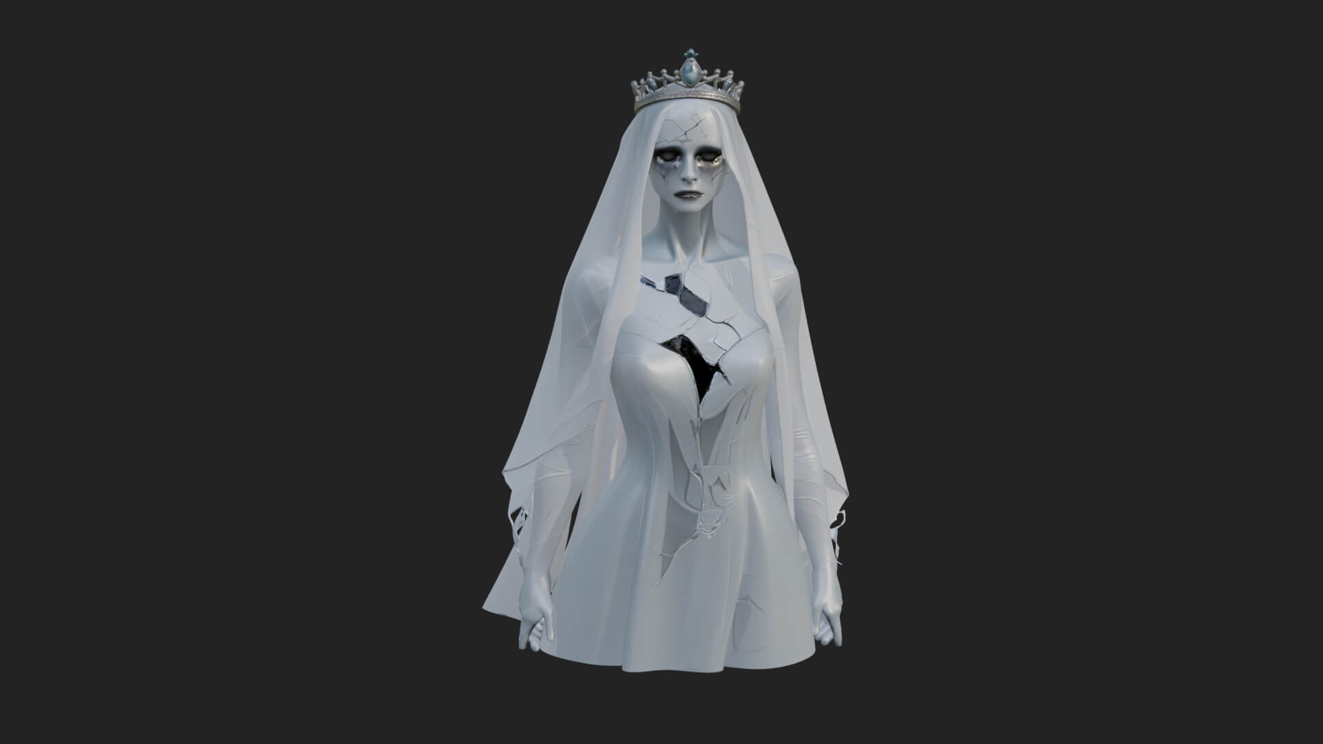 Veiled Ghost Bride Statue Design 1 3D Print Model 3D Model
