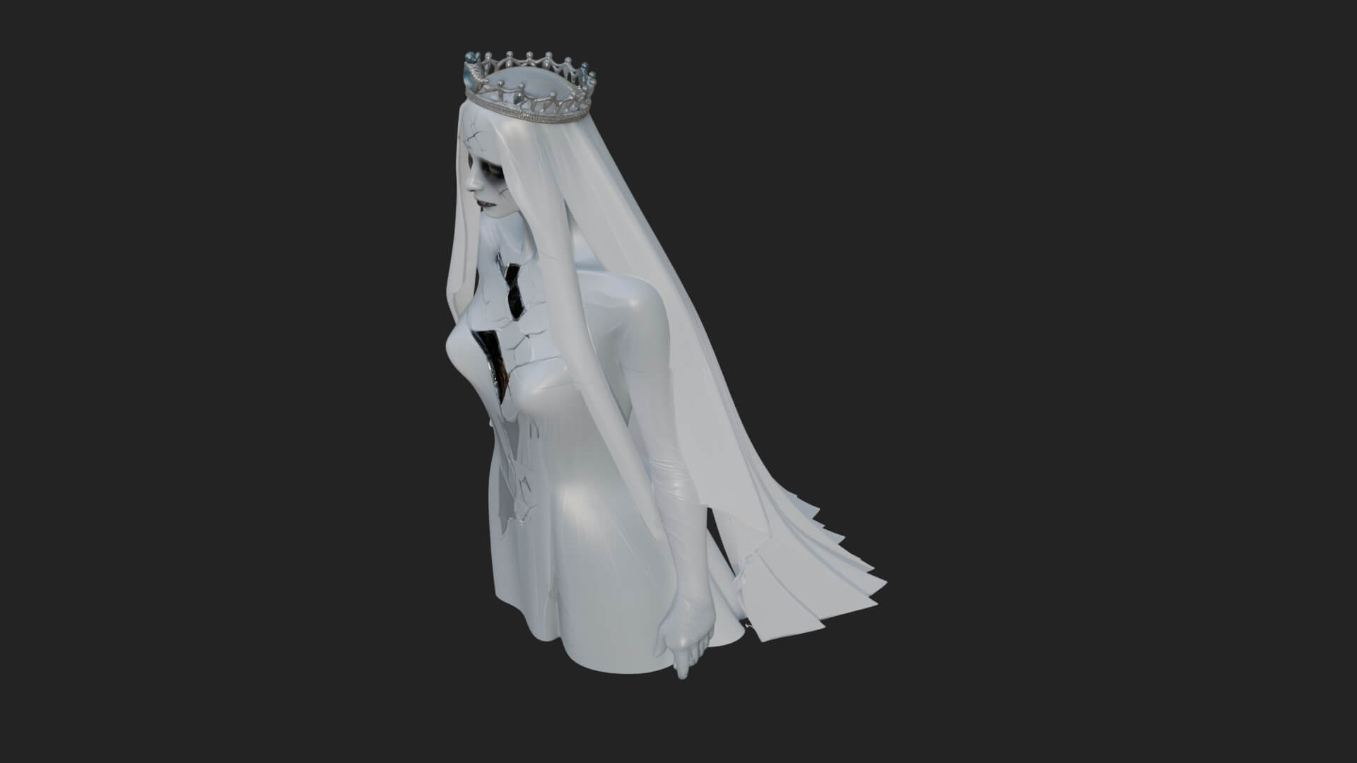 Veiled Ghost Bride Statue Design 1 3D Print Model 3D Model