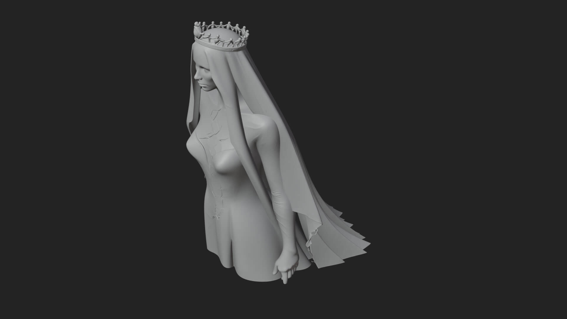 Veiled Ghost Bride Statue Design 1 3D Print Model 3D Model
