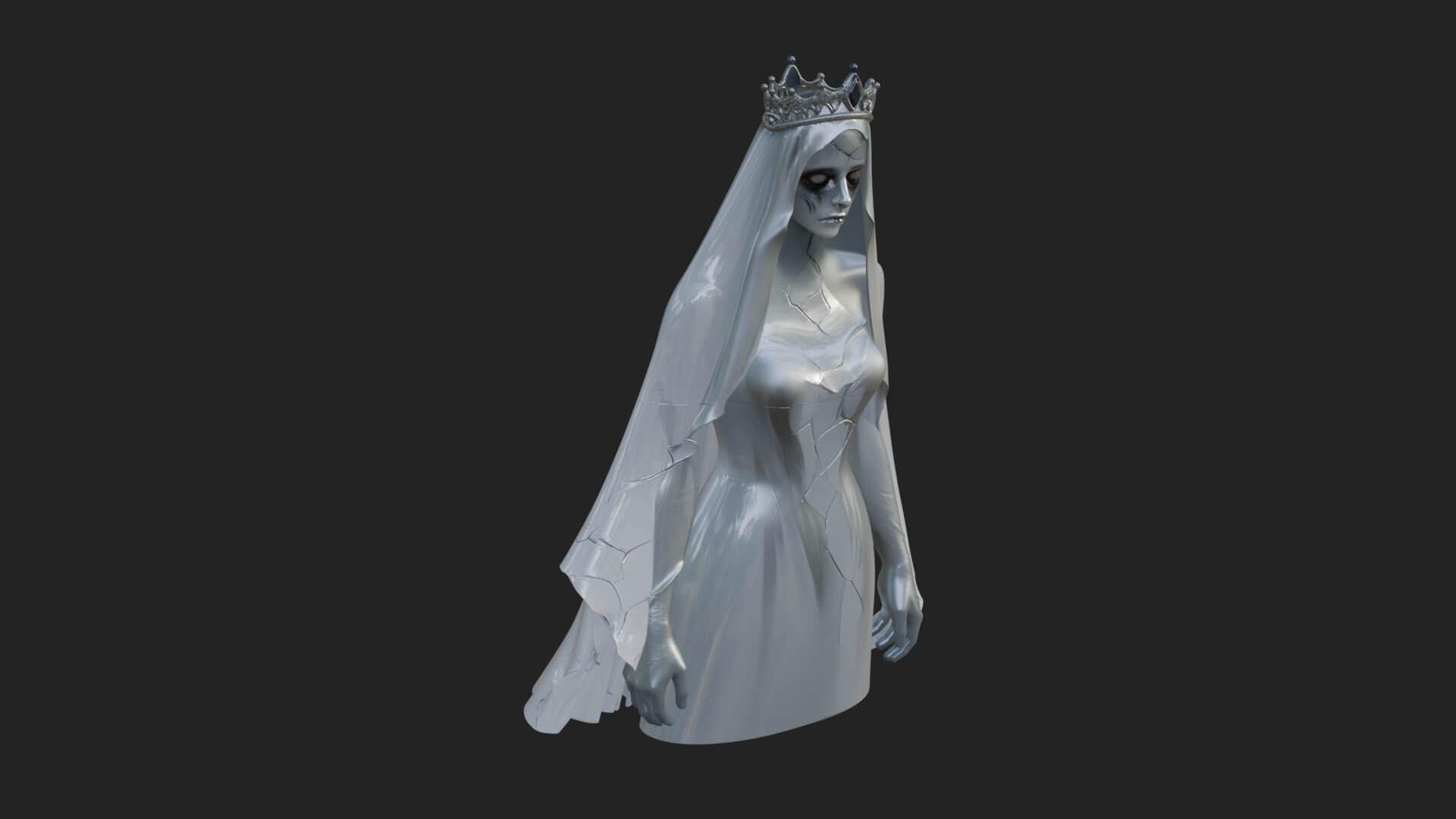 Veiled Ghost Bride Statue Design 2 3D Print Model 3D Model