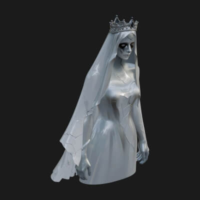Veiled Ghost Bride Statue Design 2 3D Print Model