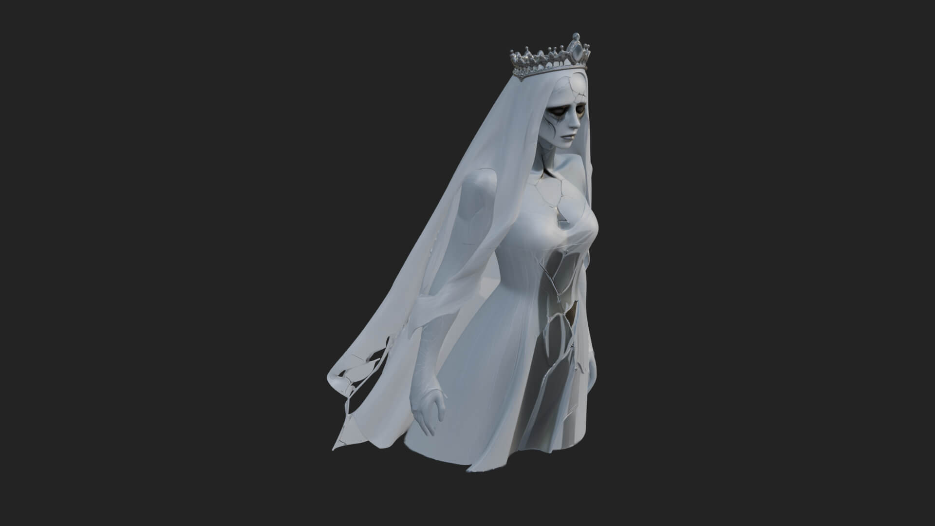 Veiled Ghost Bride Statue Design 3 3D Print Model 3D Model