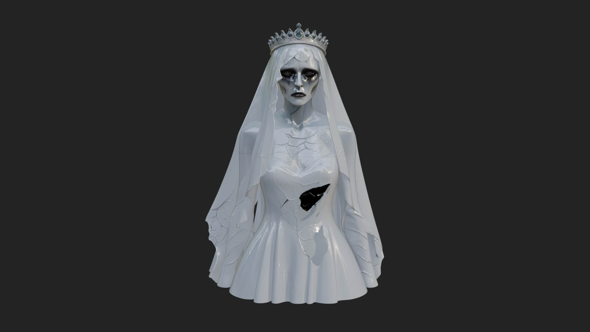 Veiled Ghost Bride Statue Design 4 3D Print Model 3D Model