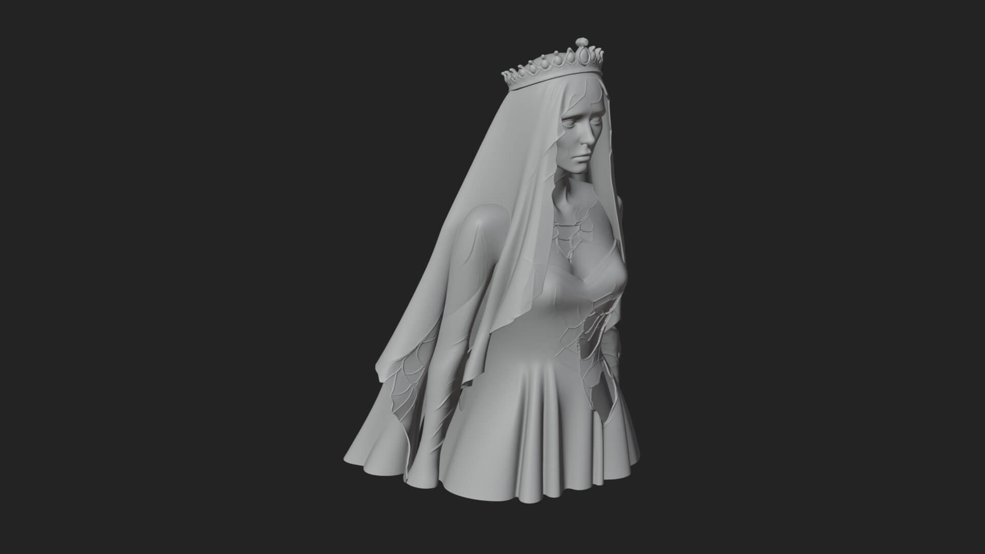 Veiled Ghost Bride Statue Design 4 3D Print Model 3D Model