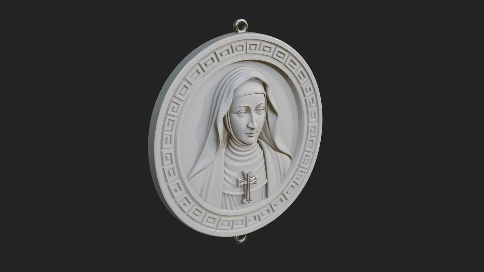 Veiled Nun Oval Relief Plaque Design 1 3D Print Model 3D Model