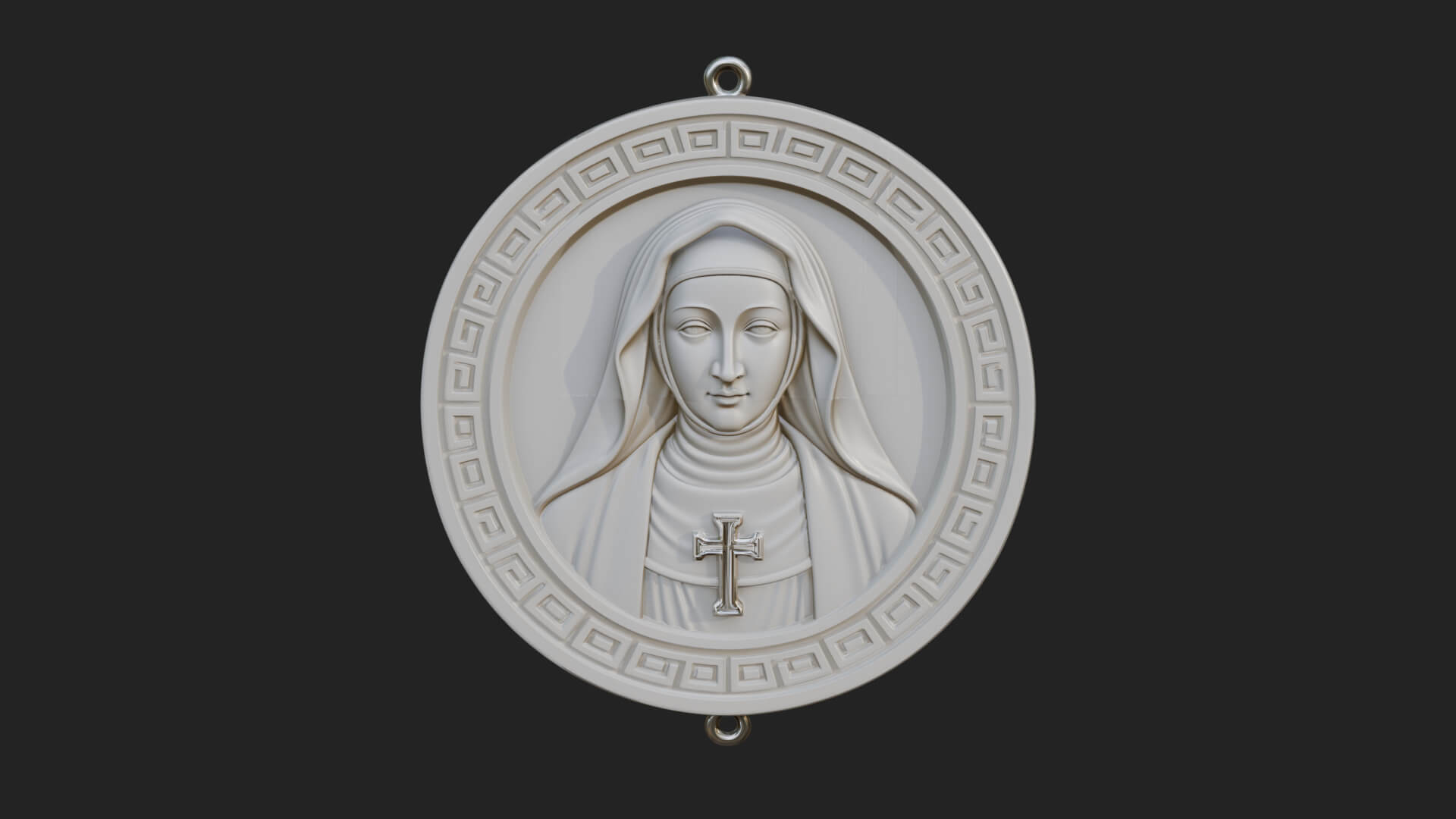 Veiled Nun Oval Relief Plaque Design 1 3D Print Model 3D Model