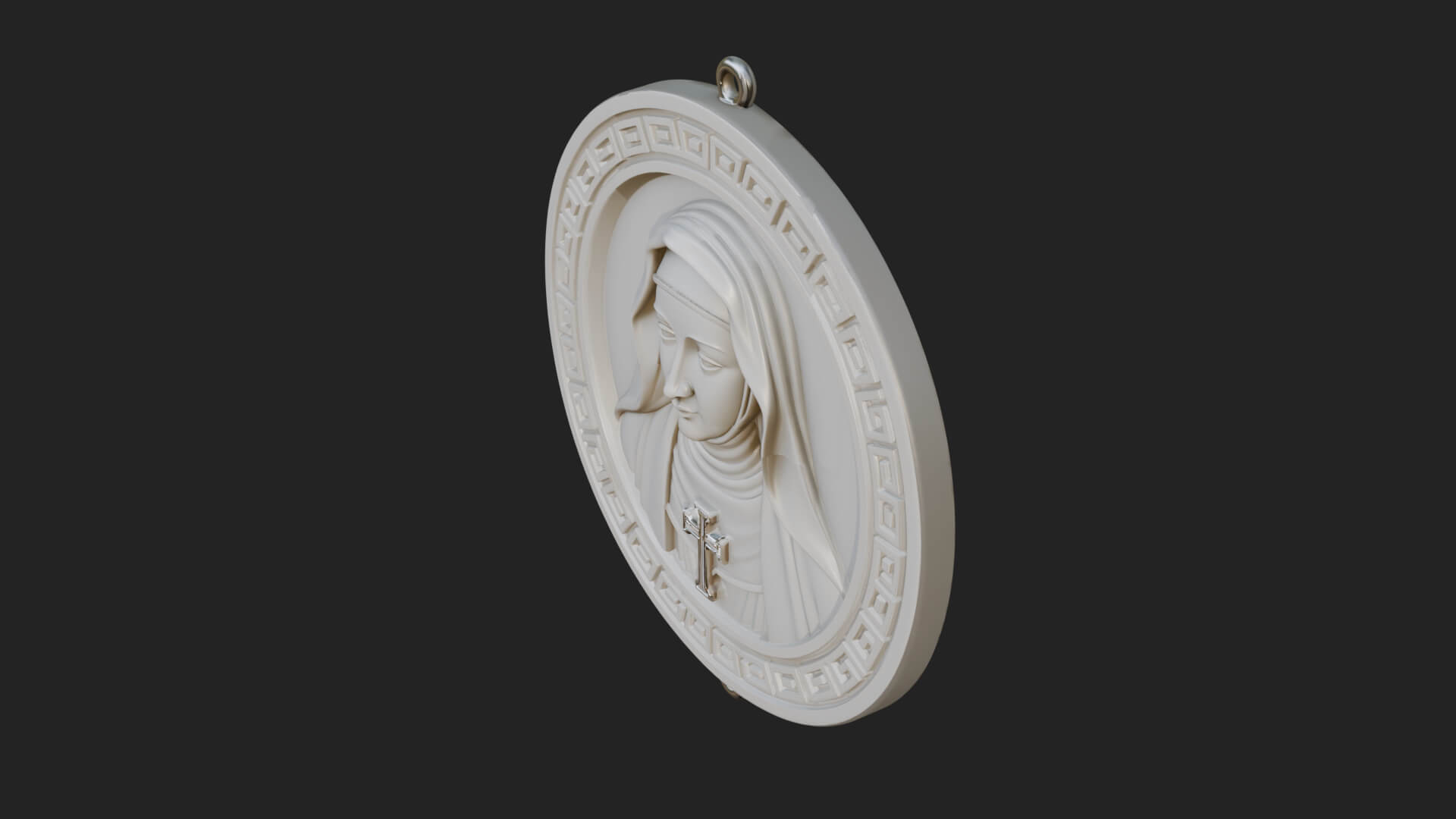 Veiled Nun Oval Relief Plaque Design 1 3D Print Model 3D Model