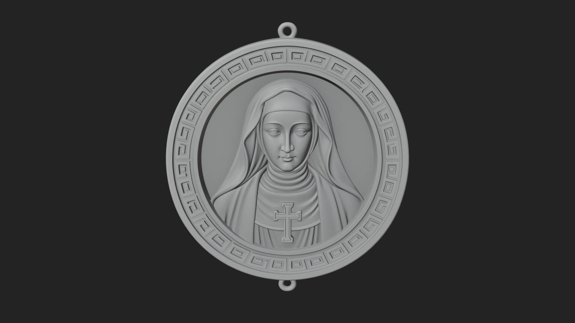 Veiled Nun Oval Relief Plaque Design 1 3D Print Model 3D Model