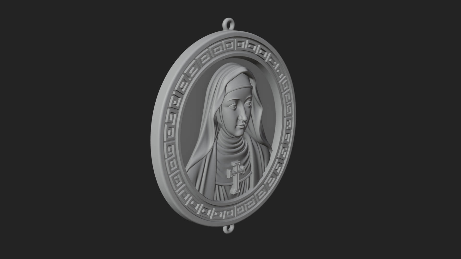 Veiled Nun Oval Relief Plaque Design 1 3D Print Model 3D Model