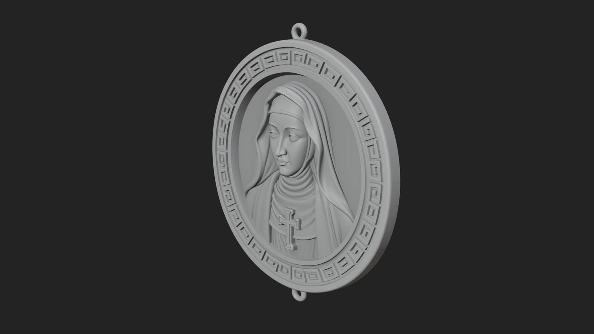 Veiled Nun Oval Relief Plaque Design 1 3D Print Model 3D Model
