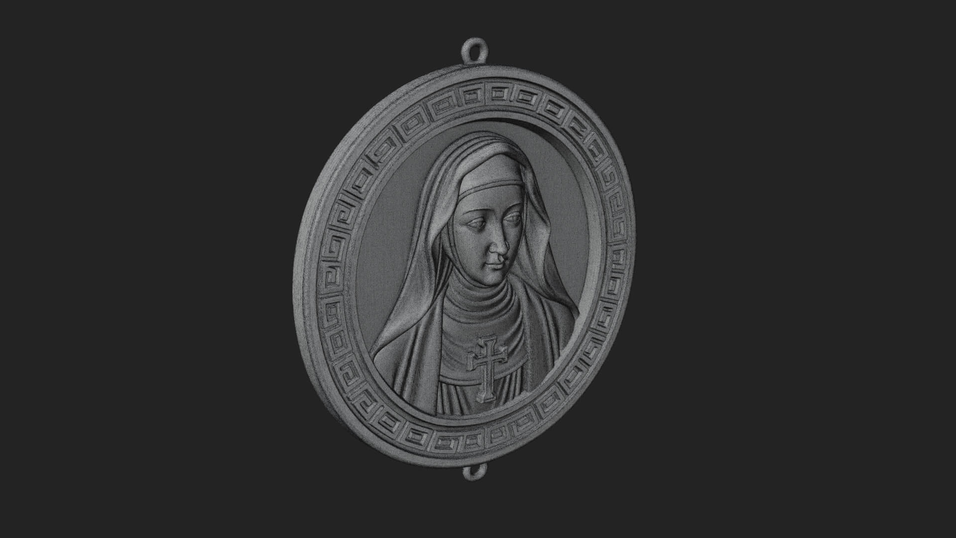 Veiled Nun Oval Relief Plaque Design 1 3D Print Model 3D Model