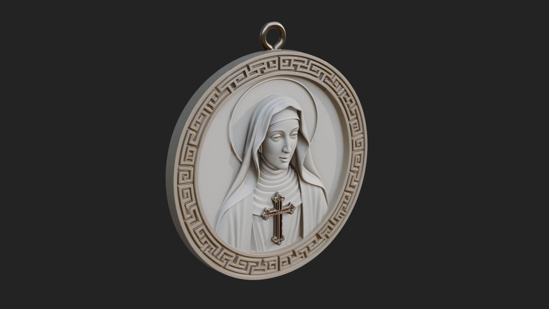 Veiled Nun Oval Relief Plaque Design 2 3D Print Model 3D Model