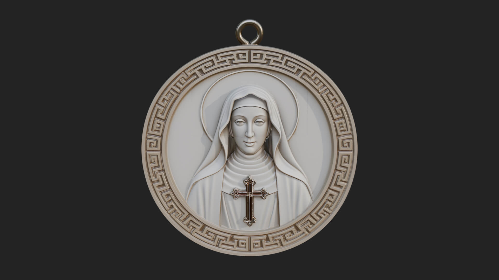 Veiled Nun Oval Relief Plaque Design 2 3D Print Model 3D Model