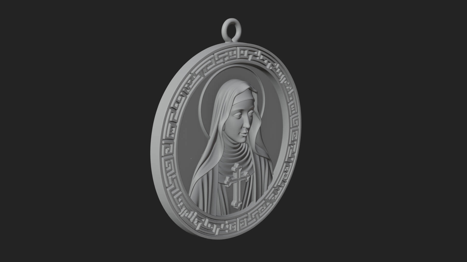 Veiled Nun Oval Relief Plaque Design 2 3D Print Model 3D Model